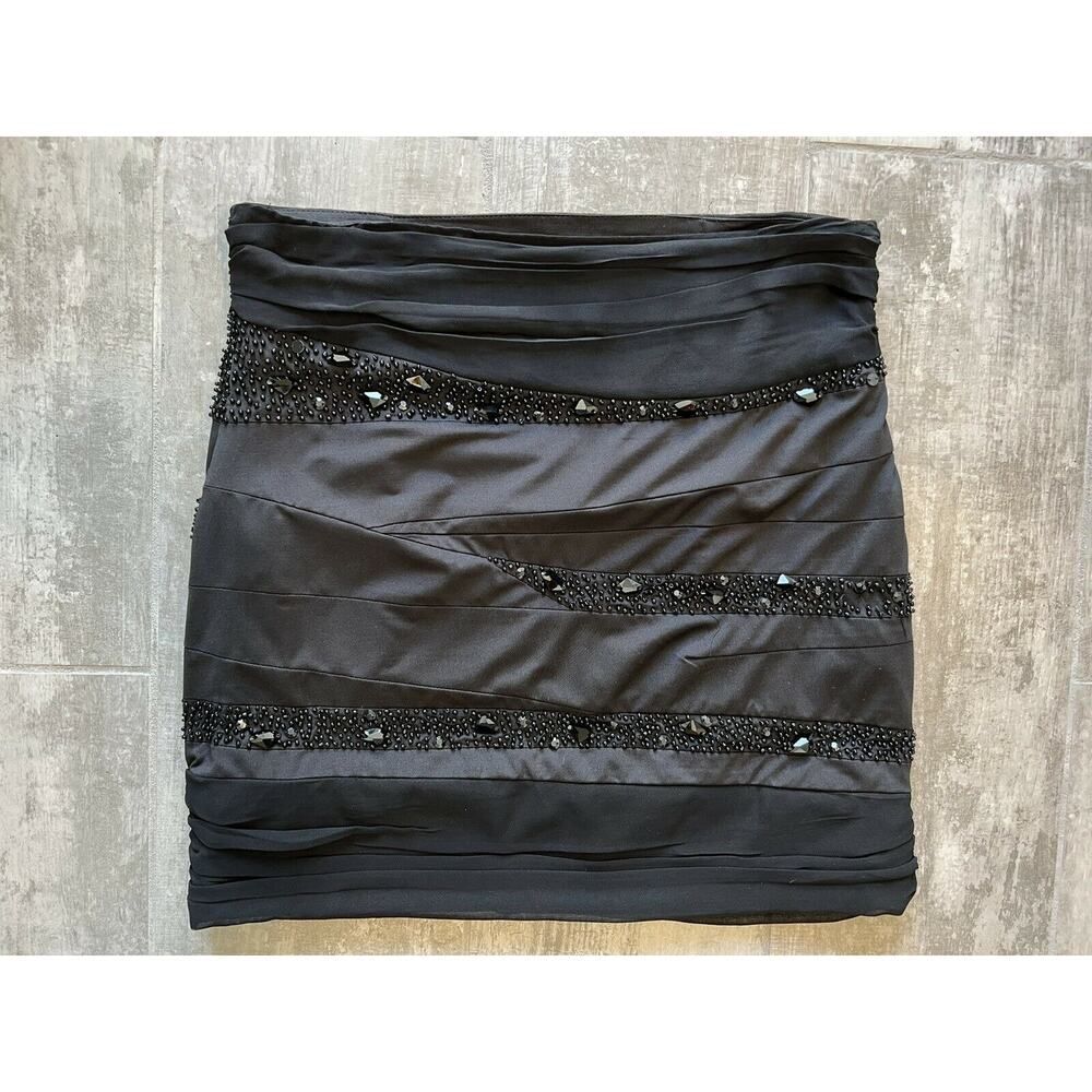 Black Bandage Beaded Detail Short Party Cocktail Skirt Stretch Boho Festival L
